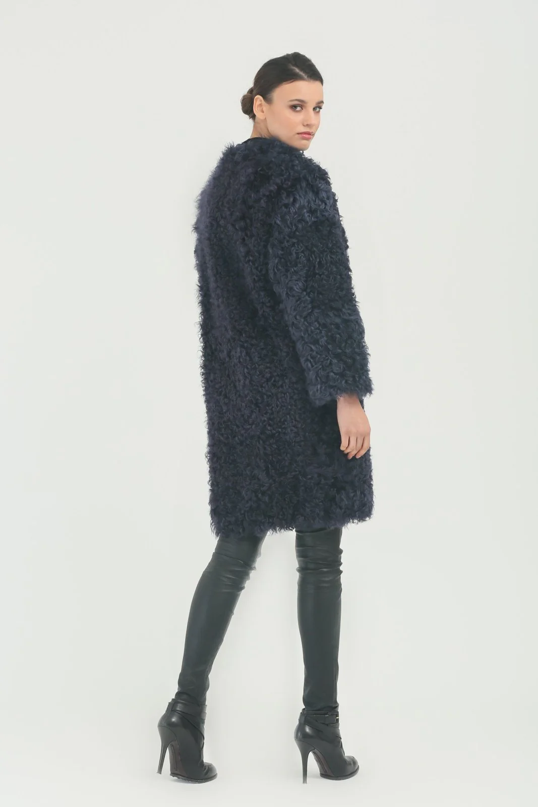 Navy Blue Shearling Coat - Image 3