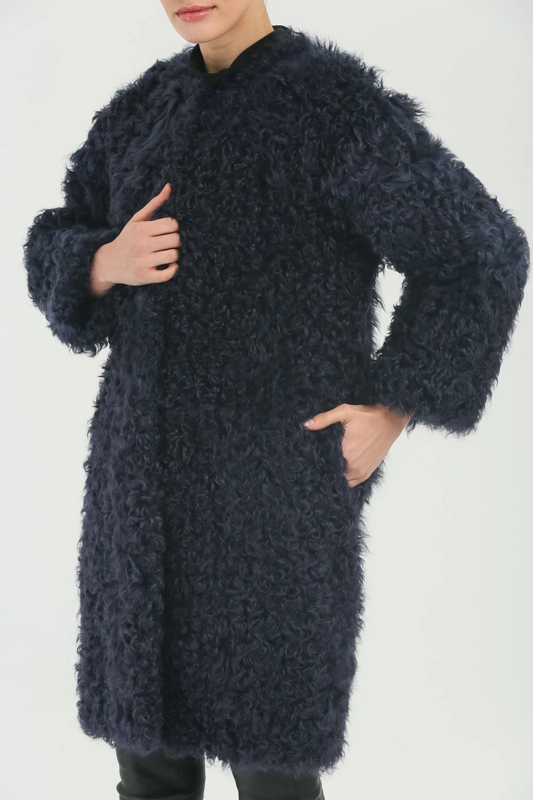Navy Blue Shearling Coat - Image 4