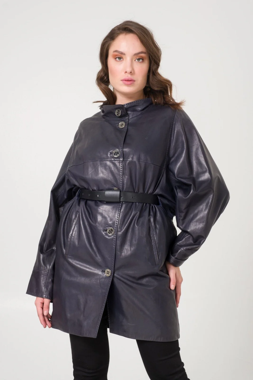 Navy Leather Coat