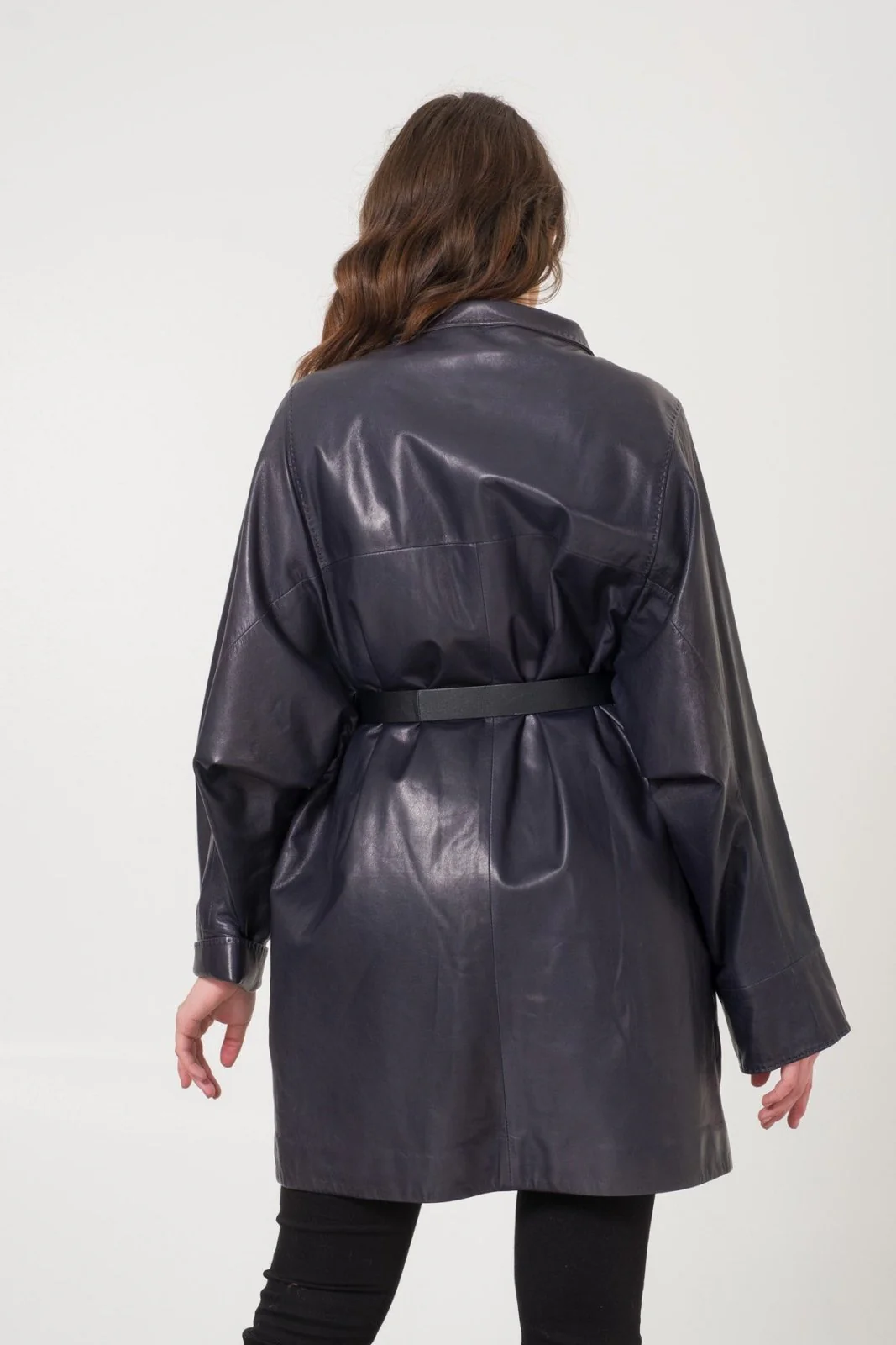 Navy Leather Coat - Image 3