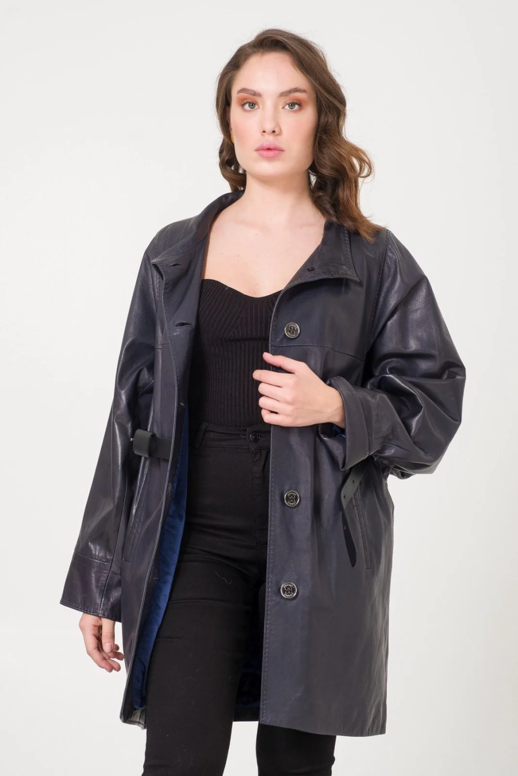 Navy Leather Coat - Image 4