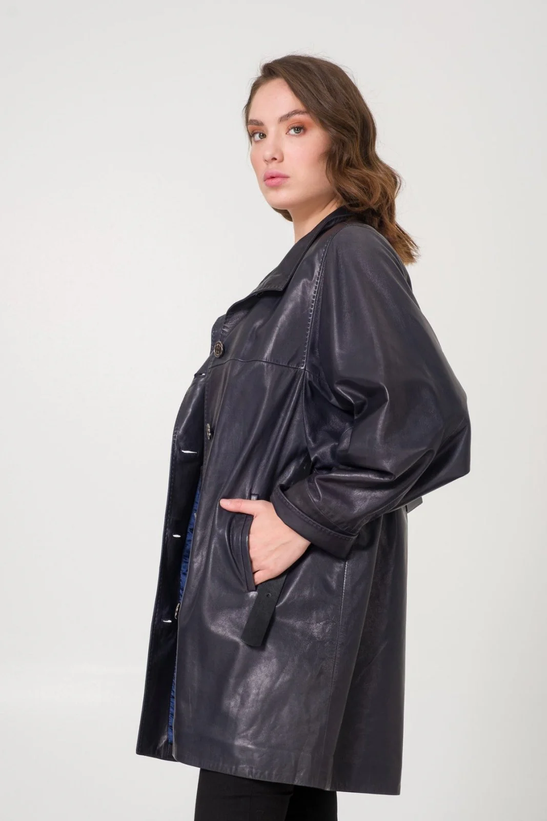Navy Leather Coat - Image 6