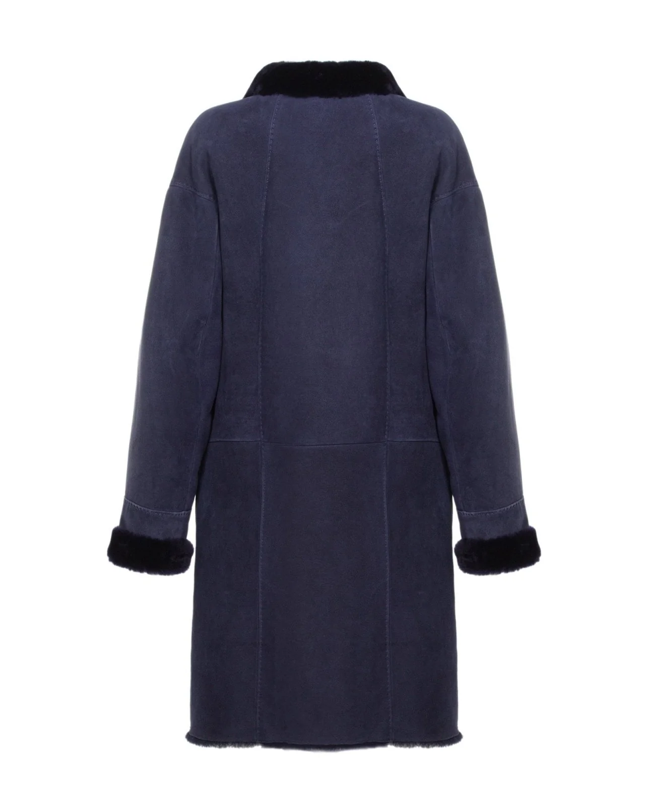 Navy Long Leather Coat - Image 2