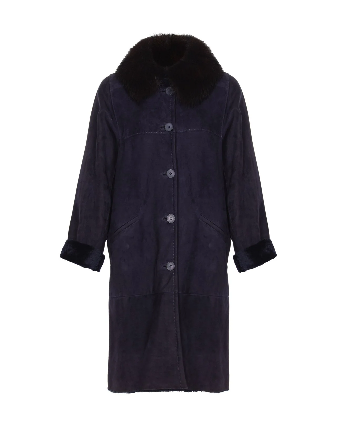 Navy Long Shearling Coat - Image 2