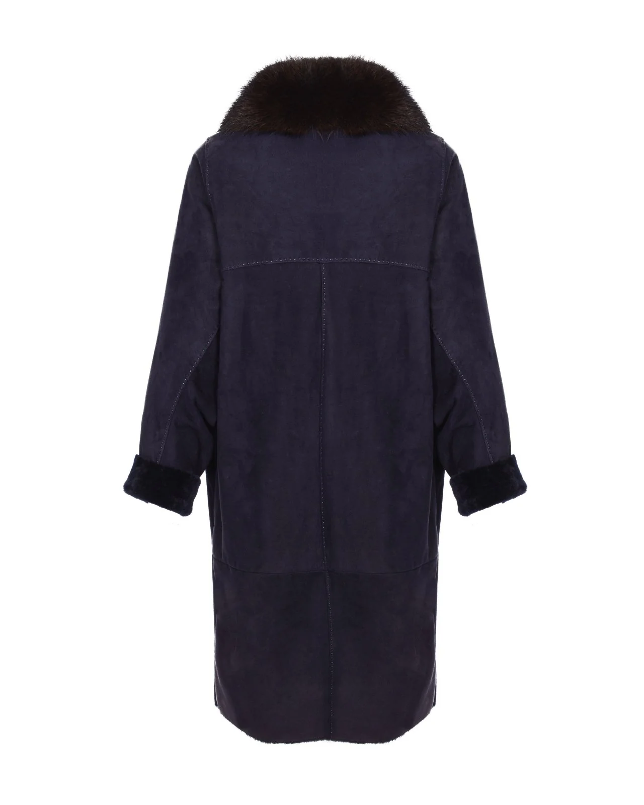 Navy Long Shearling Coat - Image 4