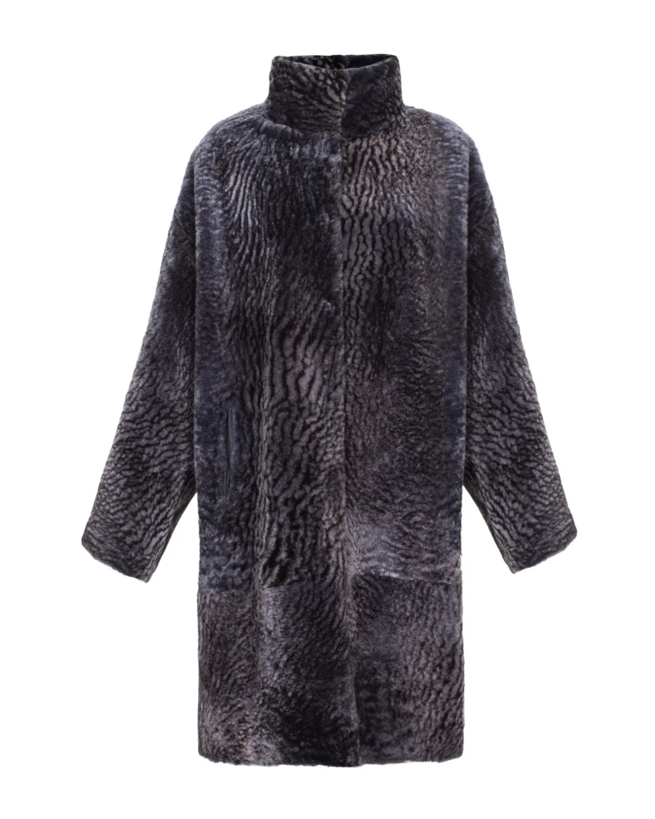 Navy Long Shearling Coat