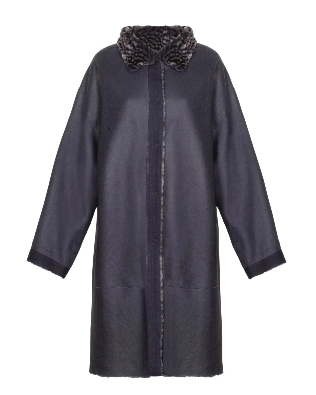 Navy Long Shearling Coat - Image 3