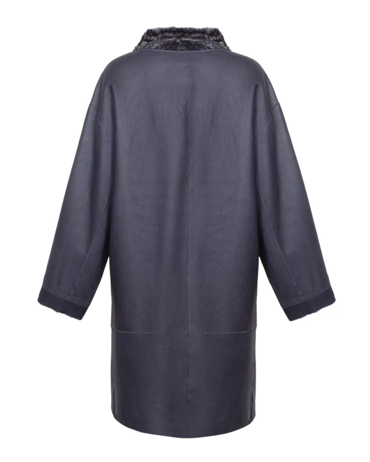 Navy Long Shearling Coat - Image 4