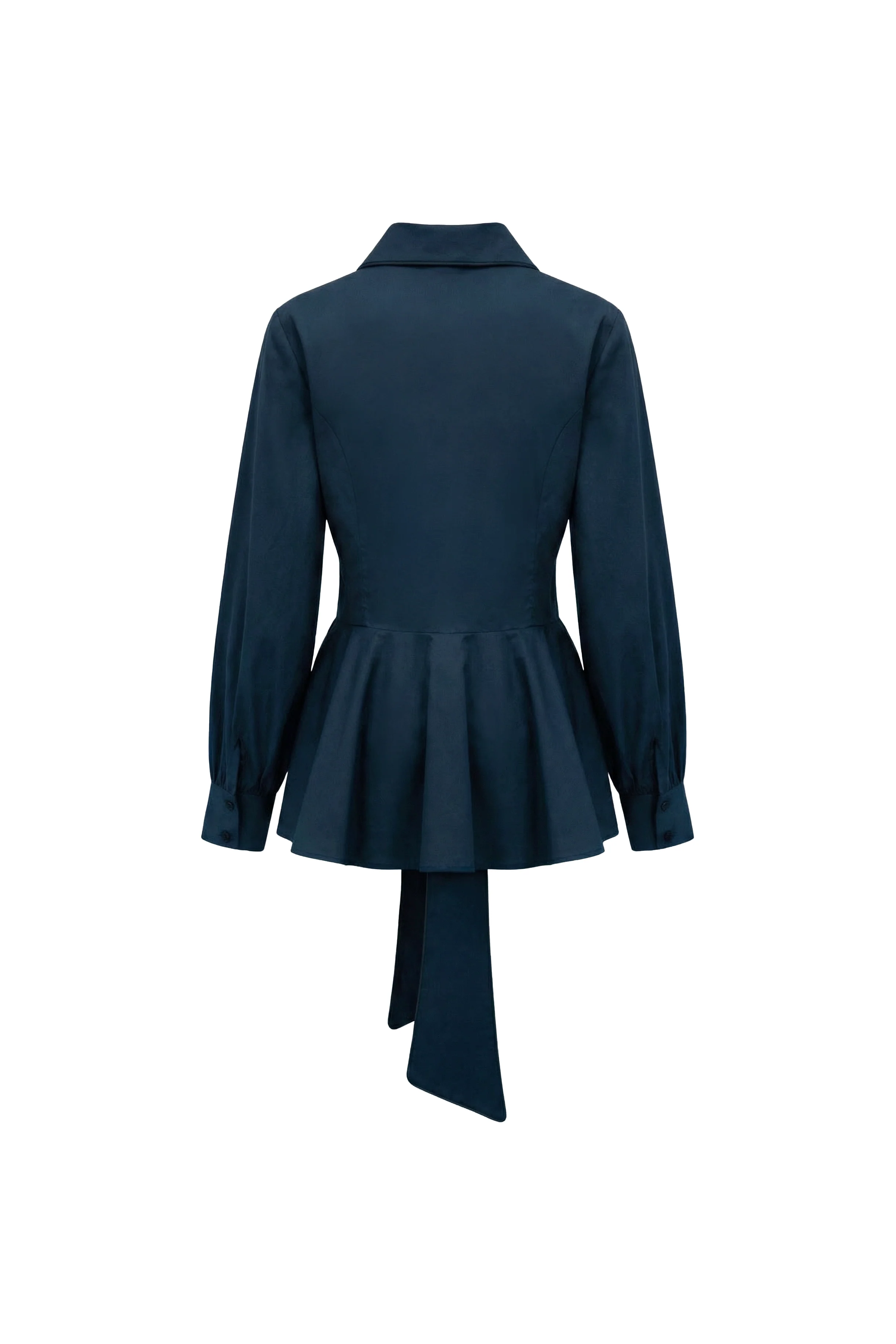 Navy Tailored Belted Cotton Blouse - Image 3