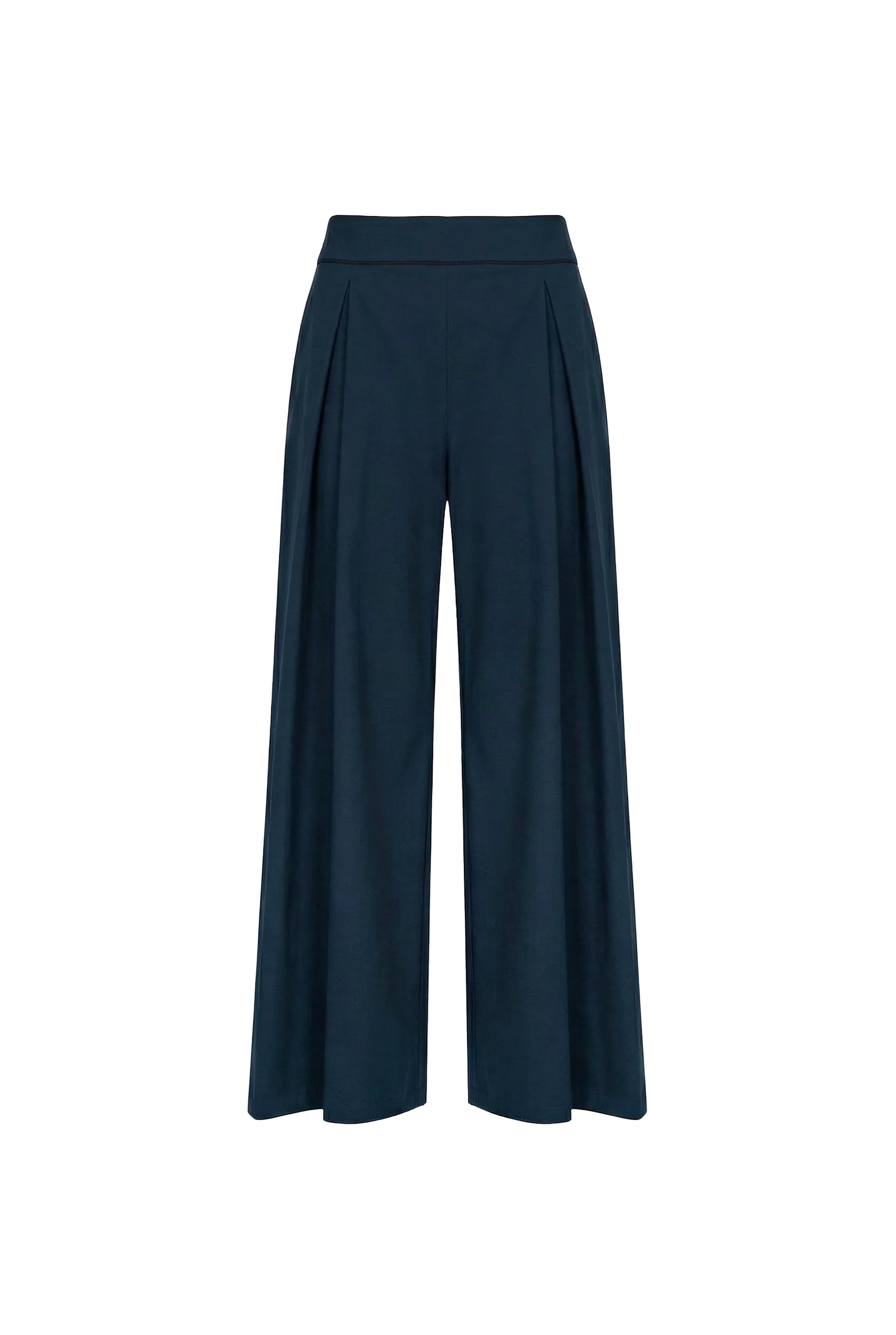Navy Tailored Belted Cotton Trousers