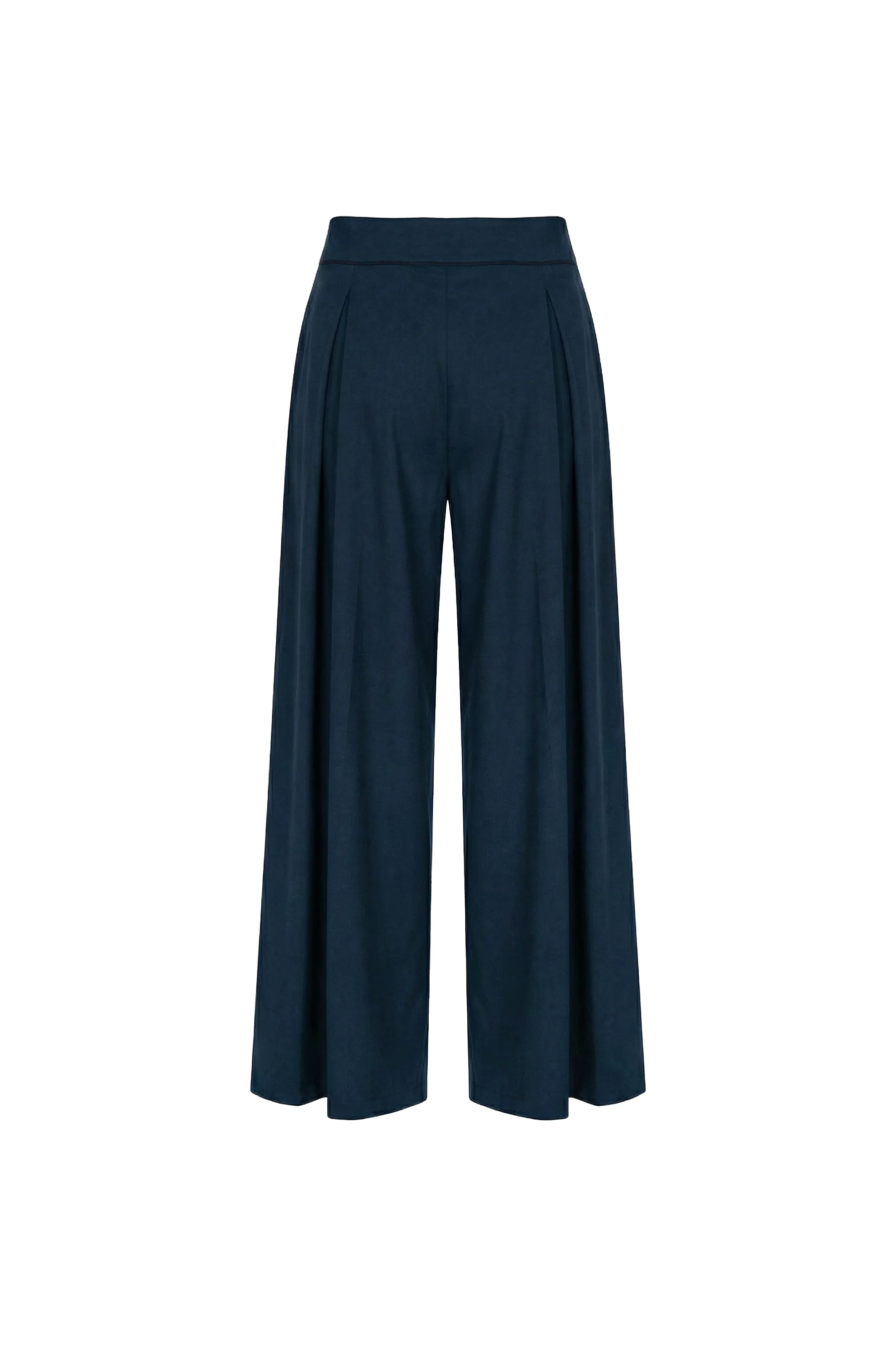Navy Tailored Belted Cotton Trousers - Image 2