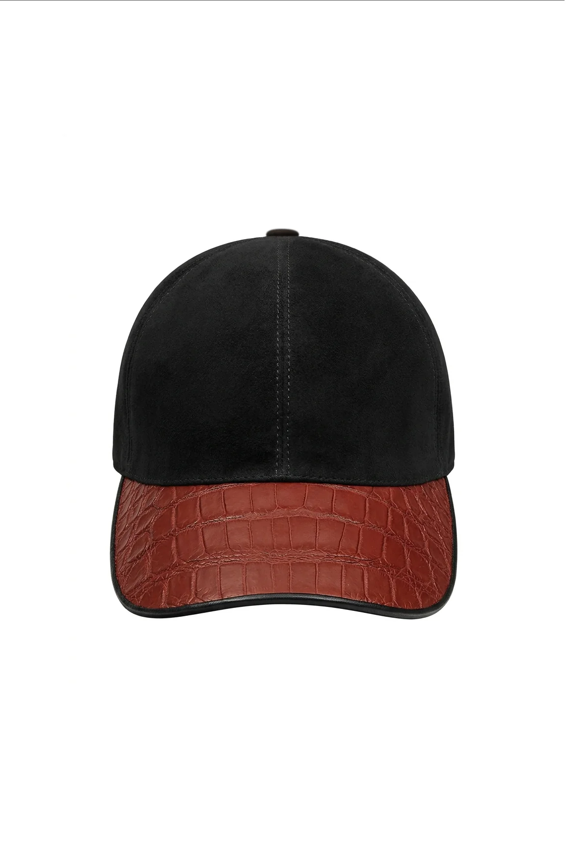 Noir Crocodile Leather Contrast Cap