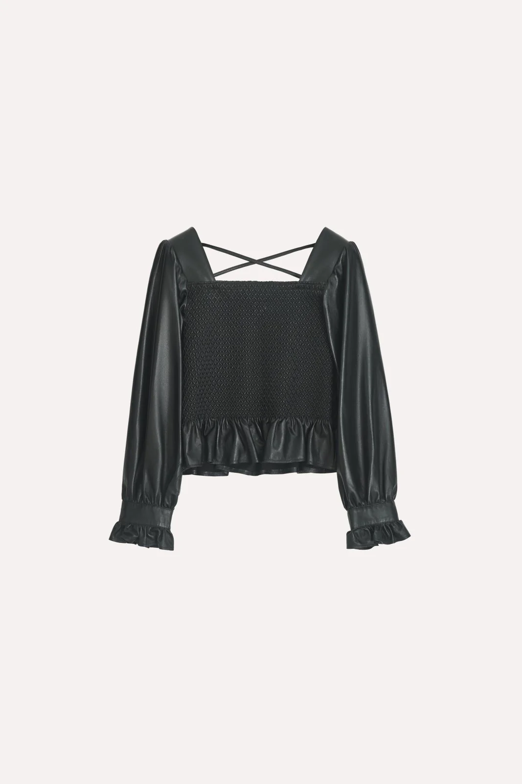 Noir Smocked Leather Blouse