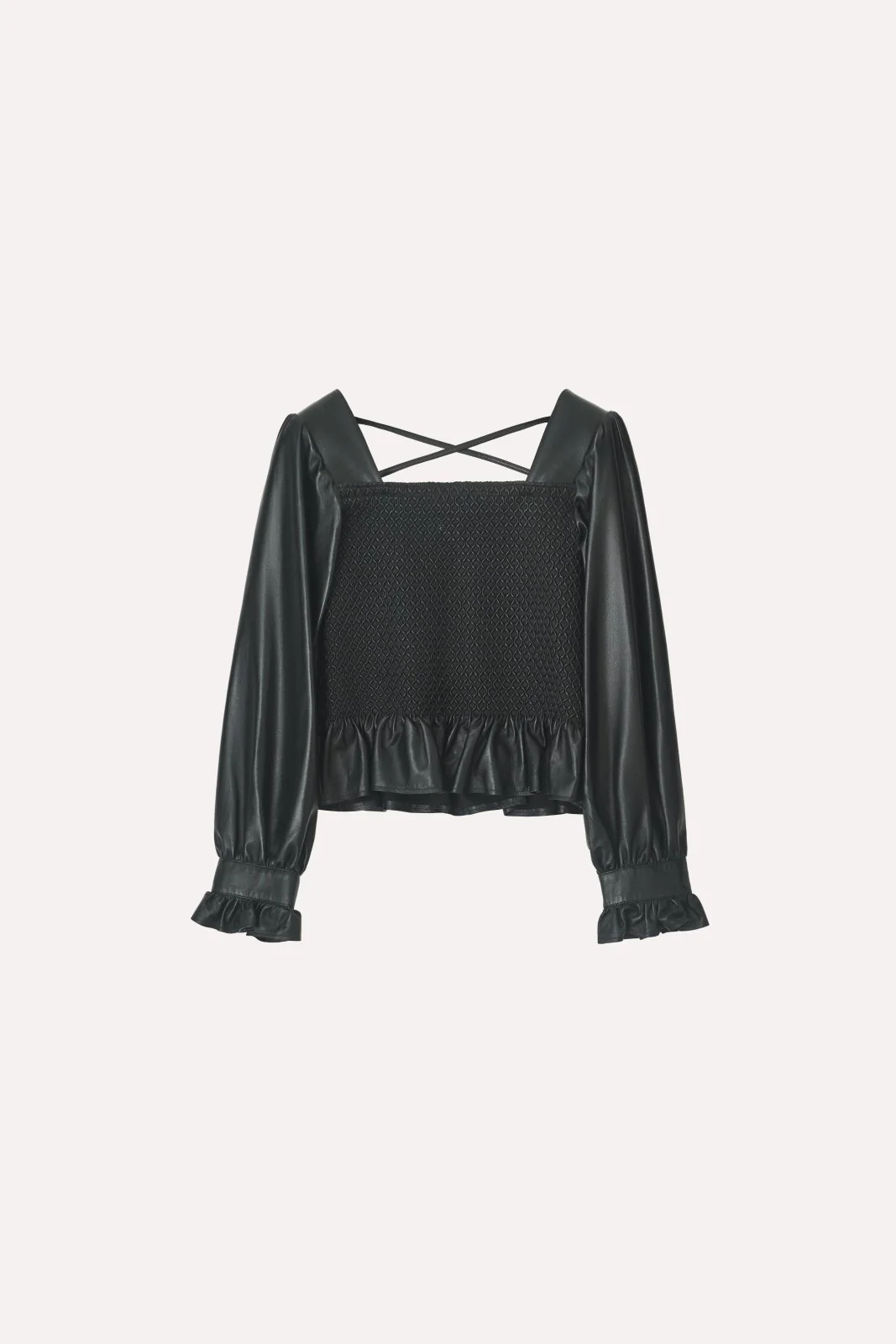 Noir Smocked Leather Blouse - Image 3