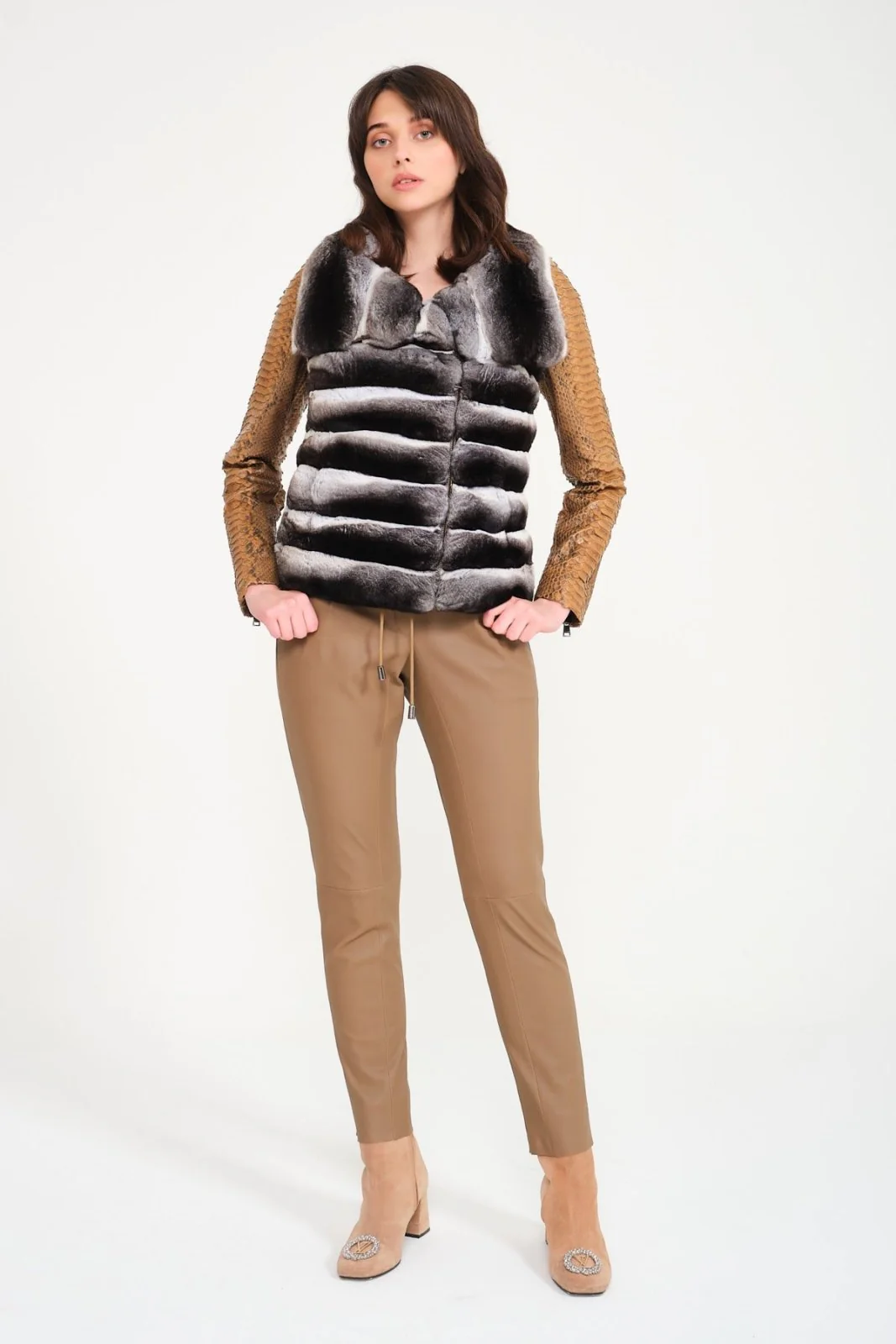 Orange Chinchilla / Python Leather Jacket - Image 3