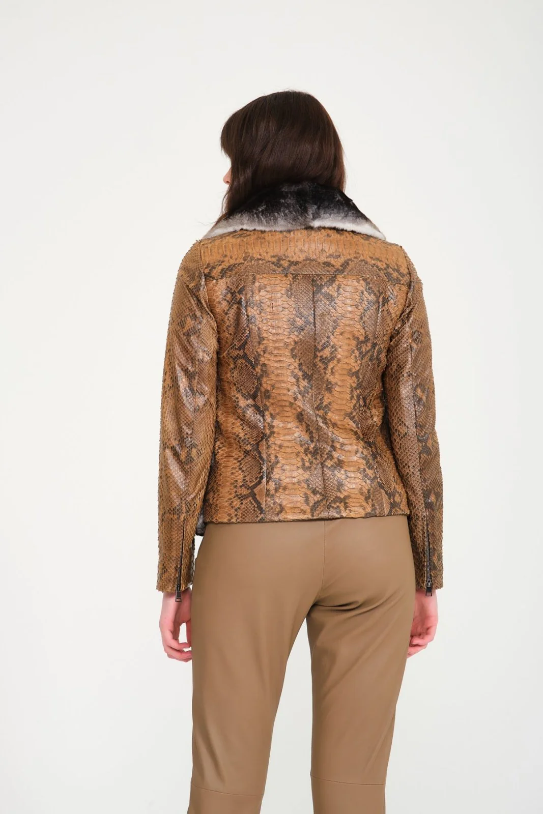 Orange Chinchilla / Python Leather Jacket - Image 4