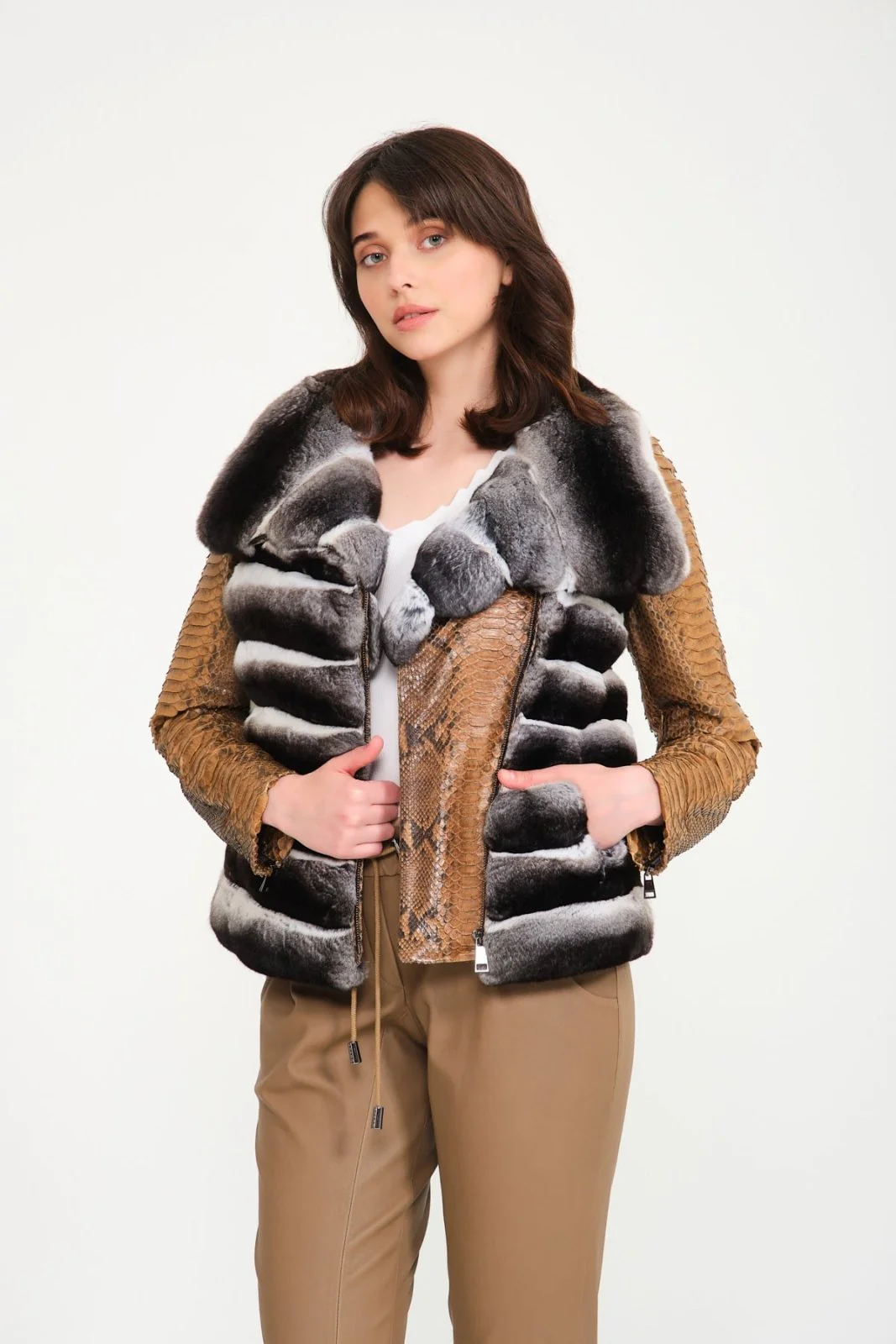 Orange Chinchilla / Python Leather Jacket - Image 5