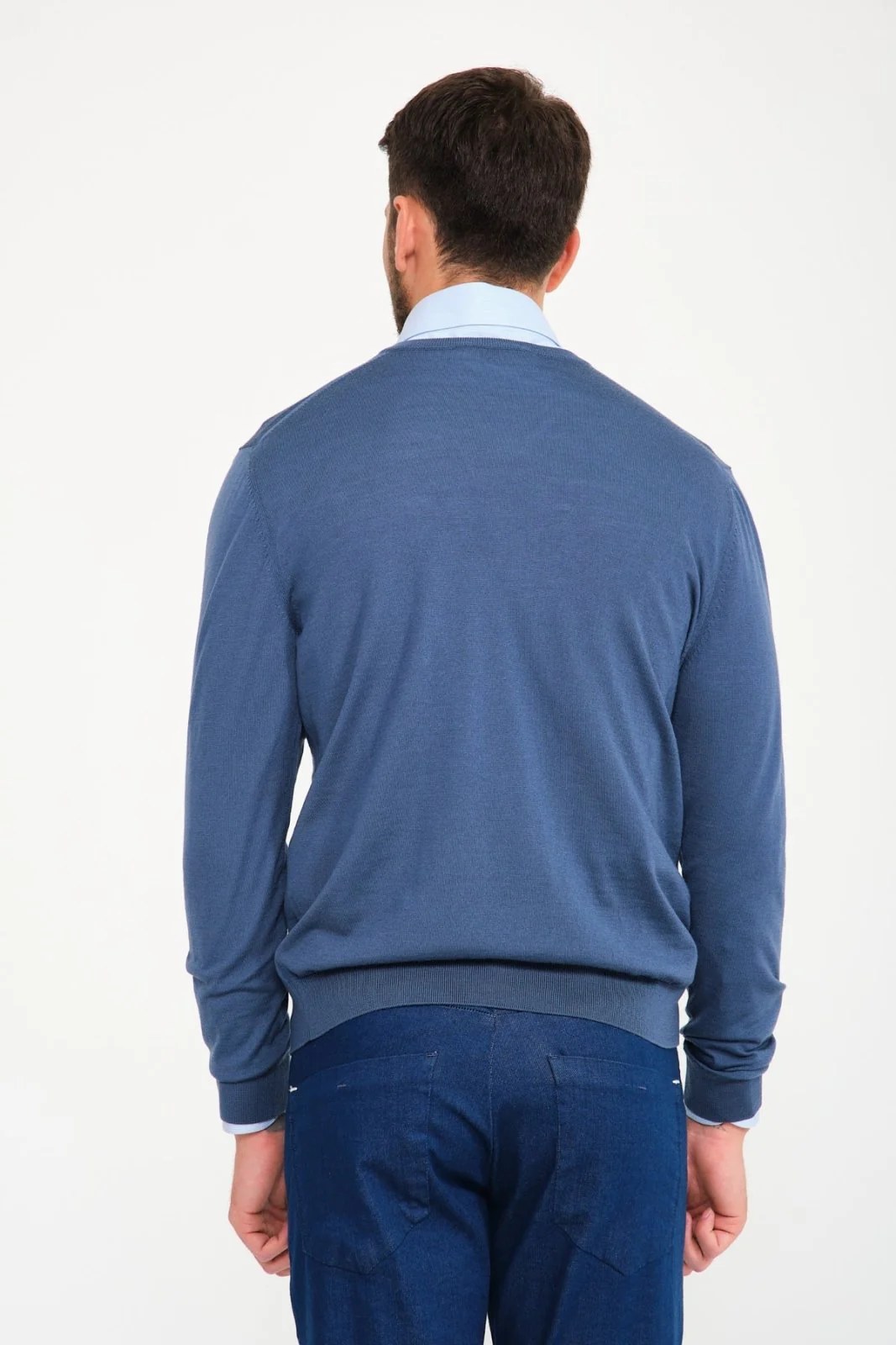 Blue V-Neck Wool Sweater - Image 3