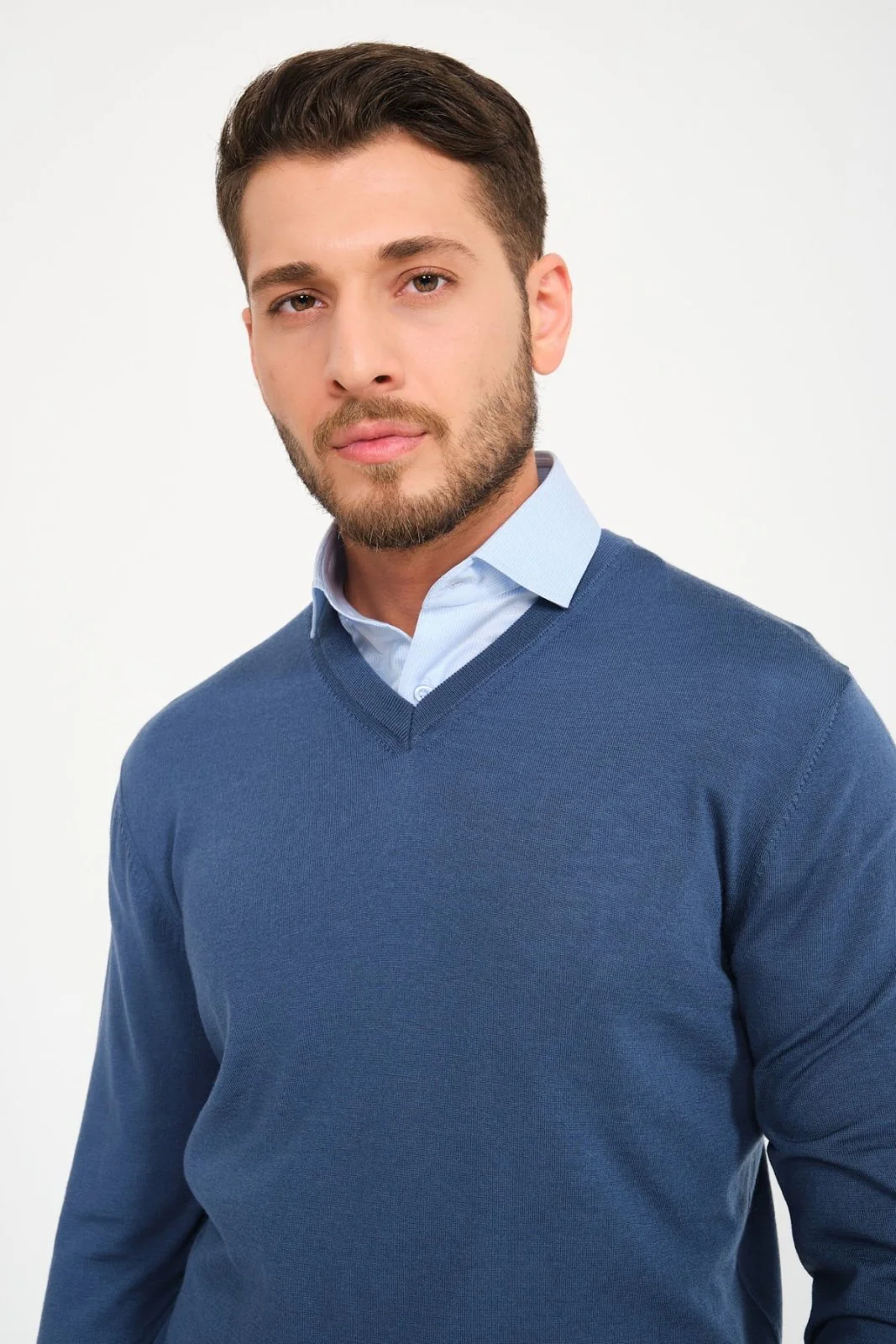 Blue V-Neck Wool Sweater - Image 4