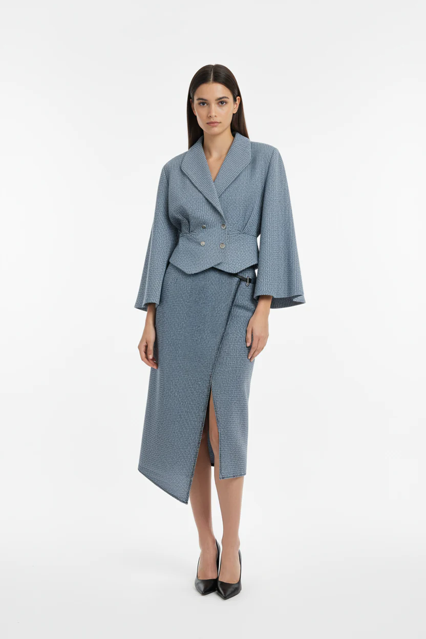 Powder Blue Textured Cropped Jacket - Image 2