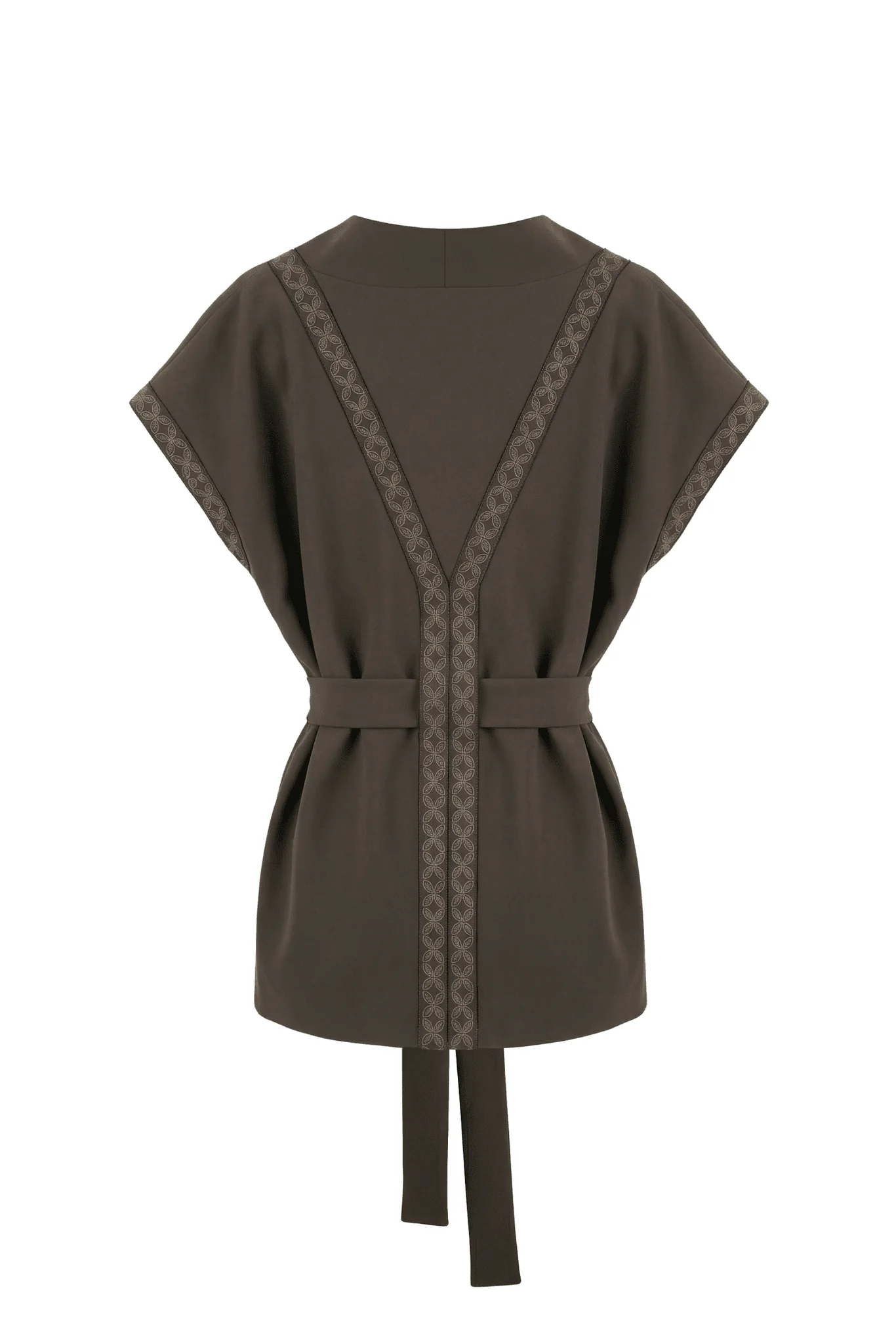 Dark Brown Embroidered Trim Kimono - Image 3
