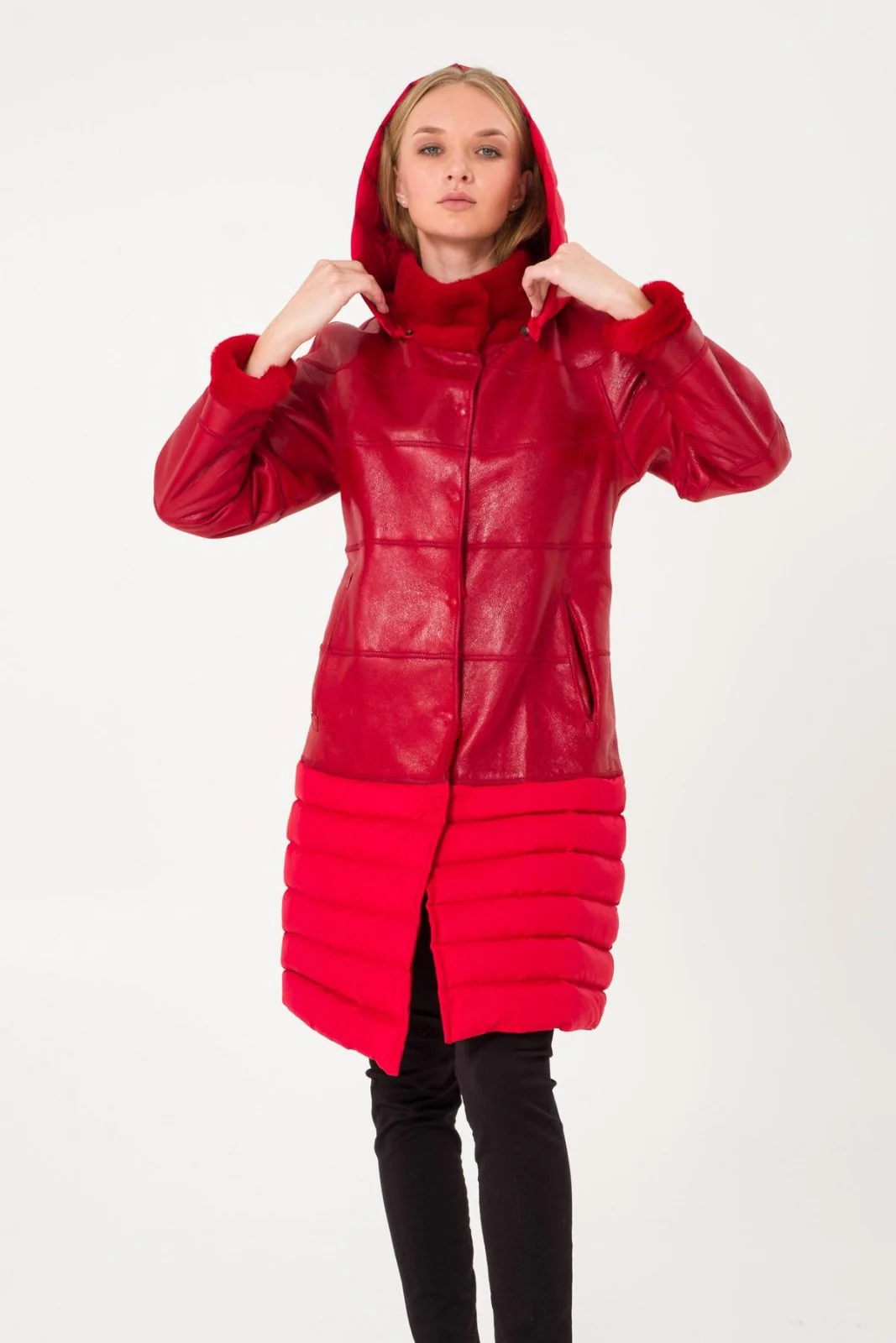 Red Long Leather Coat - Image 3