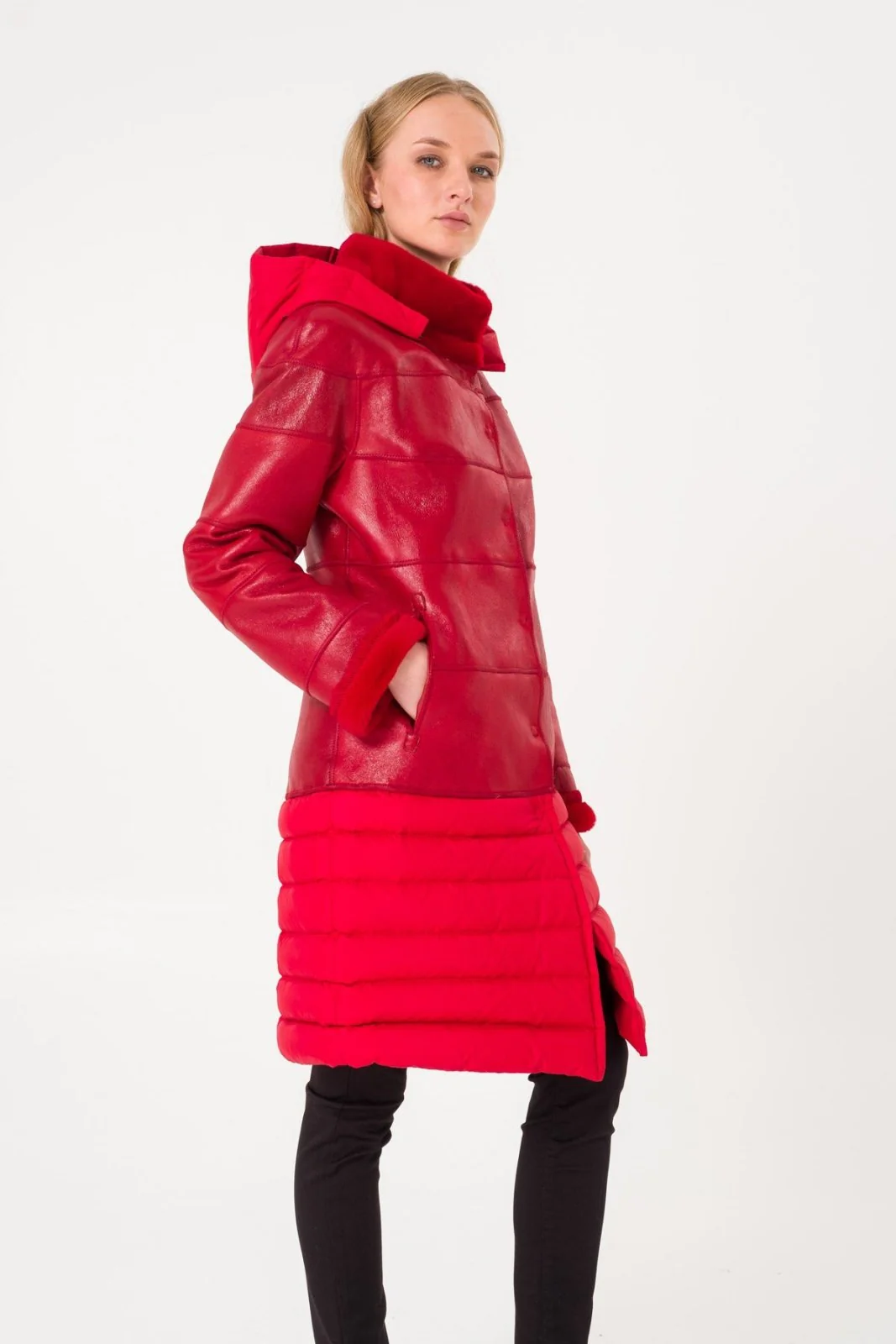 Red Long Leather Coat - Image 4
