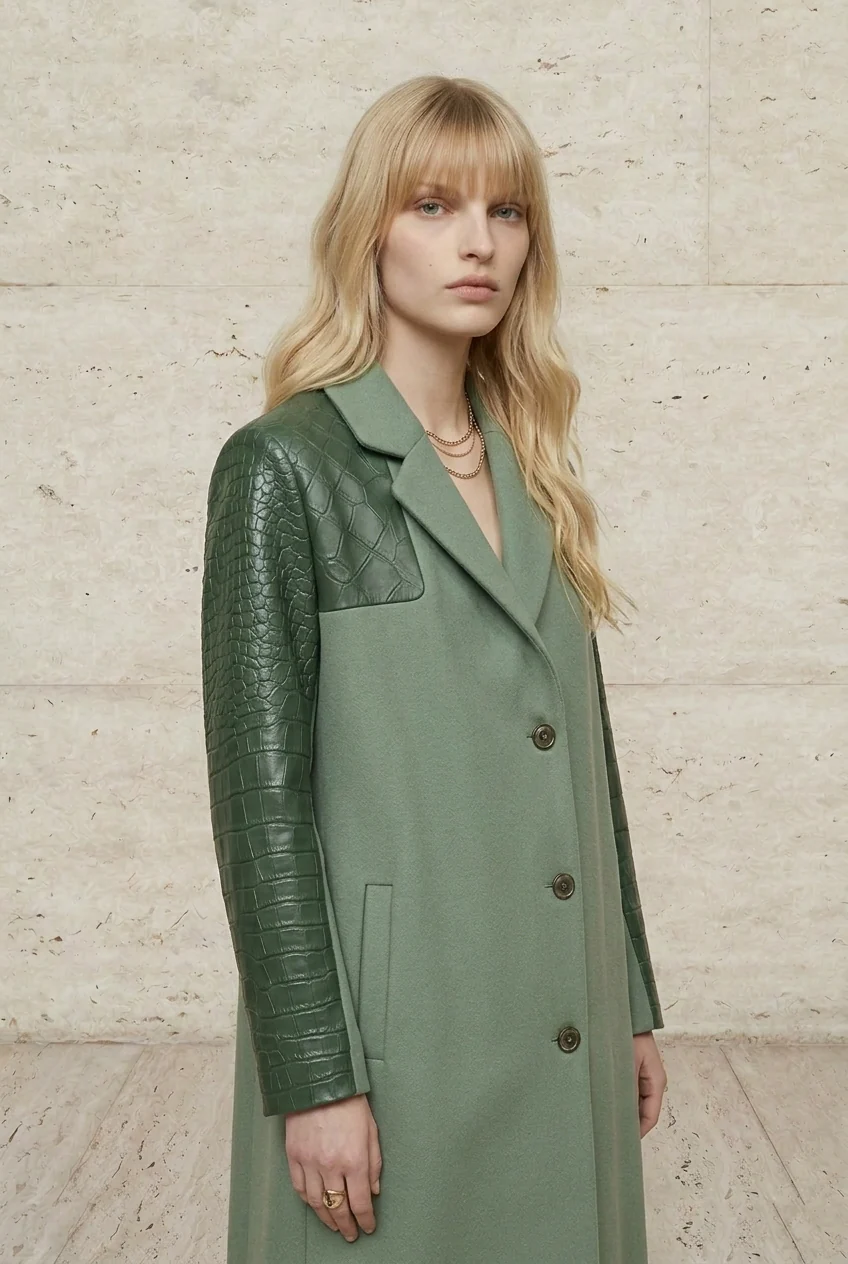 Selene Wool Croc-Embossed Sleeve Coat - Image 4