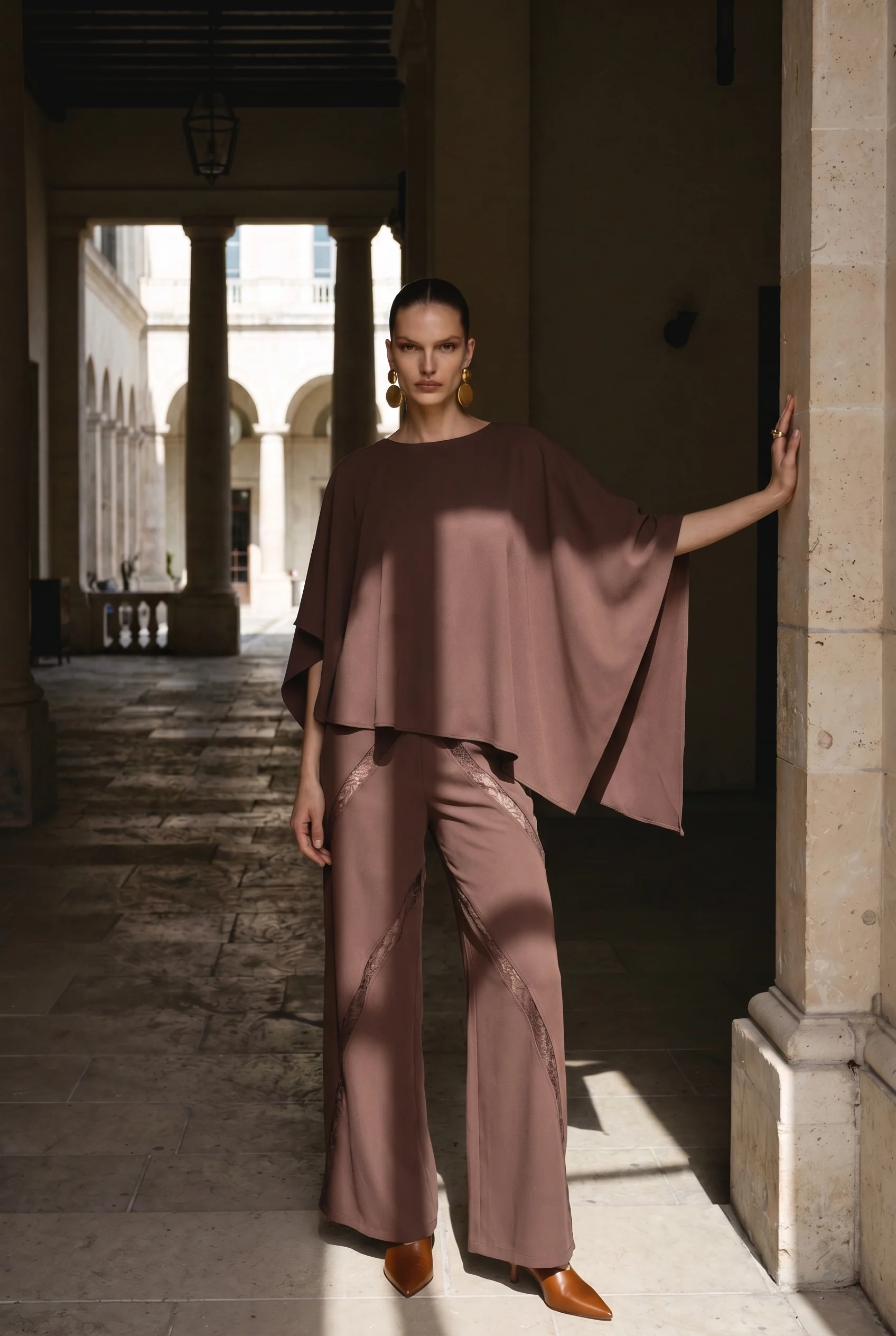 Seravelle Mocha Draped Cape Blouse - Image 2