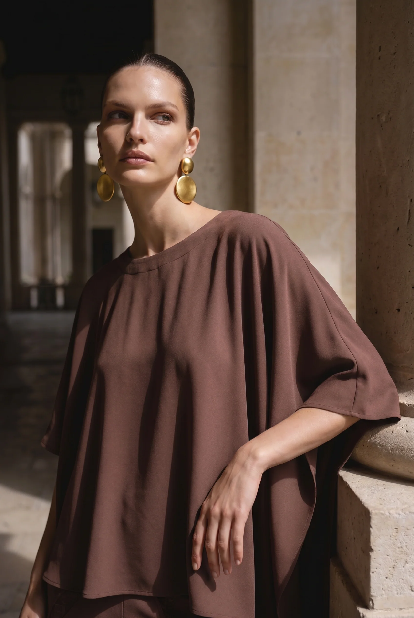 Seravelle Mocha Draped Cape Blouse - Image 3