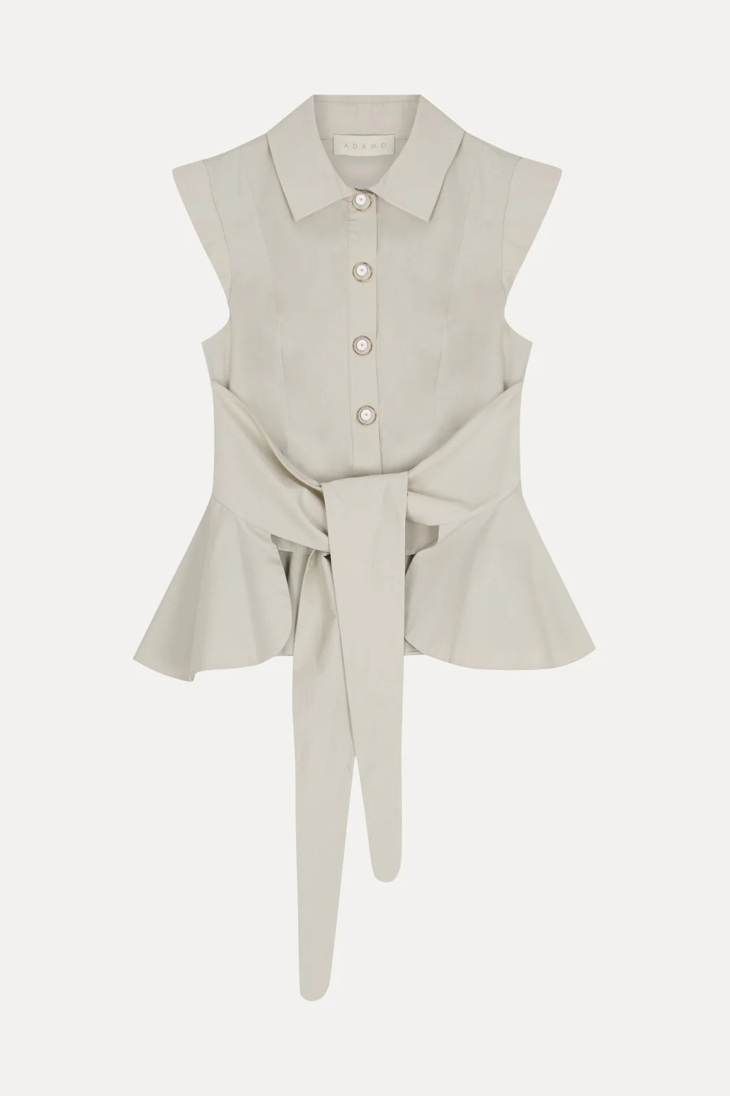 Soft Sand -Sculpted Peplum Cotton-Silk Blouse
