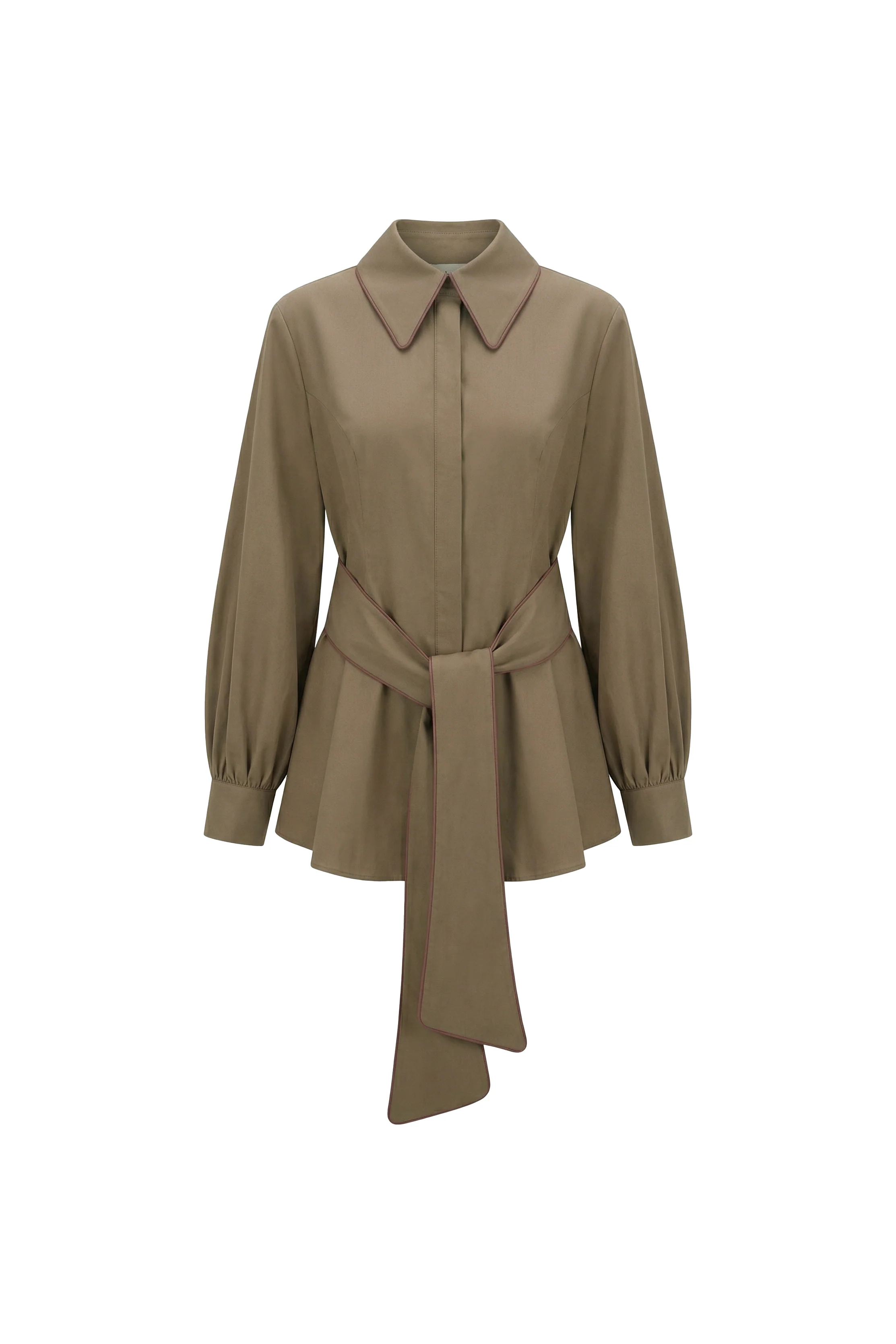 Tabacco Tailored Belted Cotton Blouse