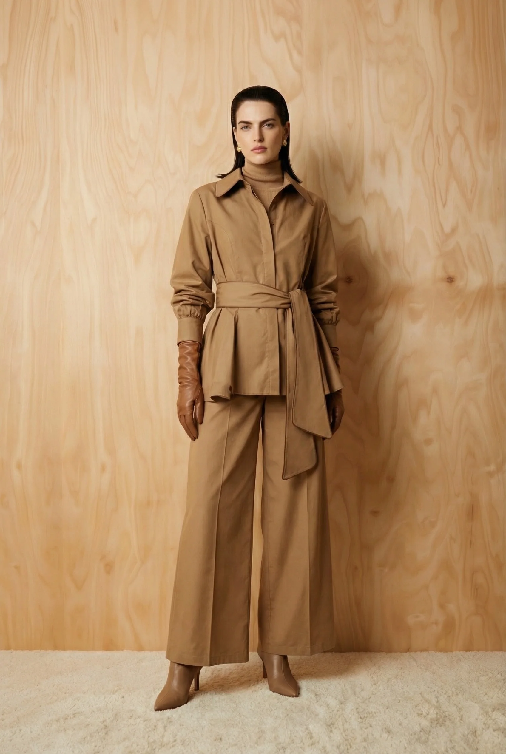 Tabacco Tailored Belted Cotton Blouse - Image 2
