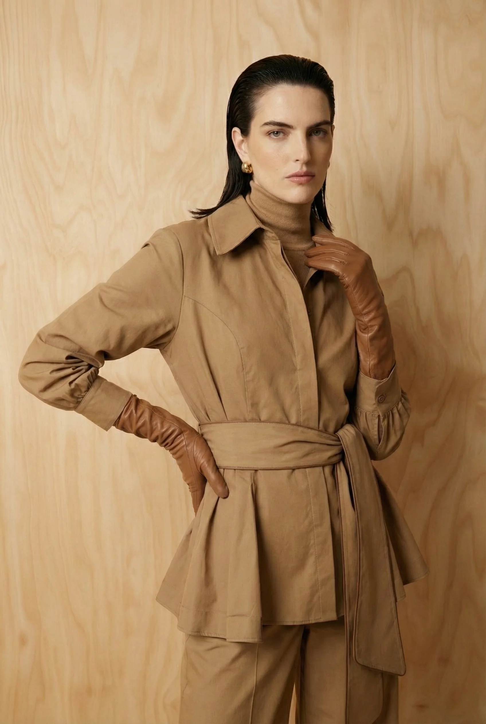 Tabacco Tailored Belted Cotton Blouse - Image 4