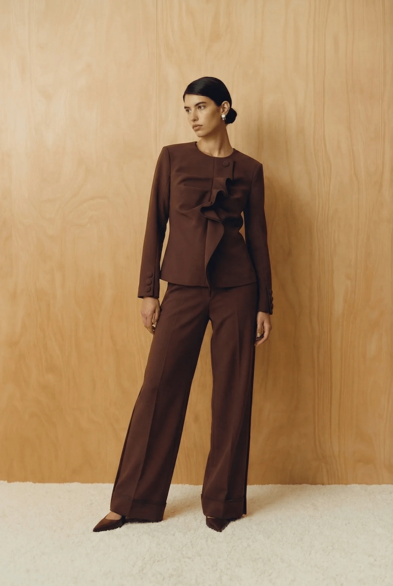 The Espresso Architectural Ruffle Trousers - Image 2