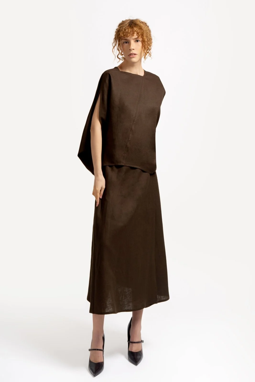 Umber Drape Linen Blouse - Image 4