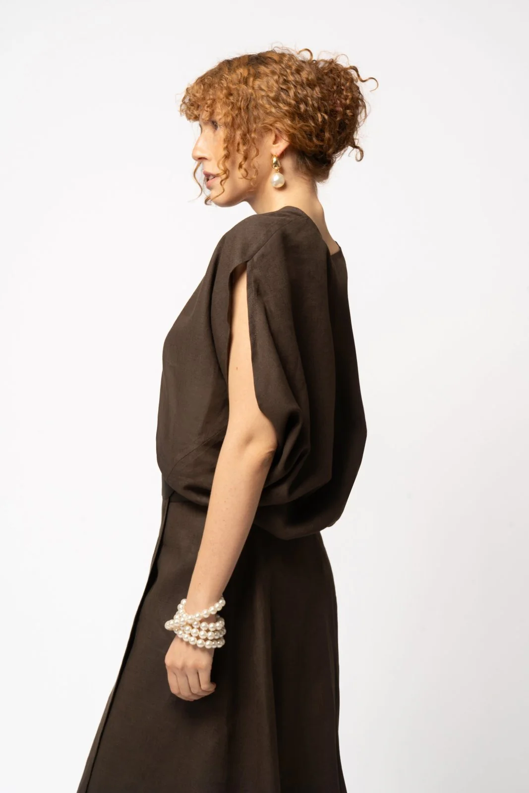 Umber Drape Linen Blouse - Image 5