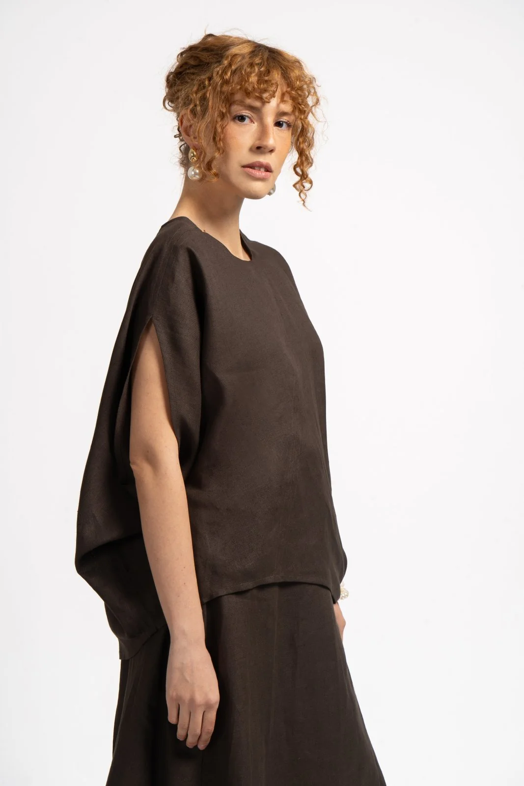 Umber Drape Linen Blouse - Image 7