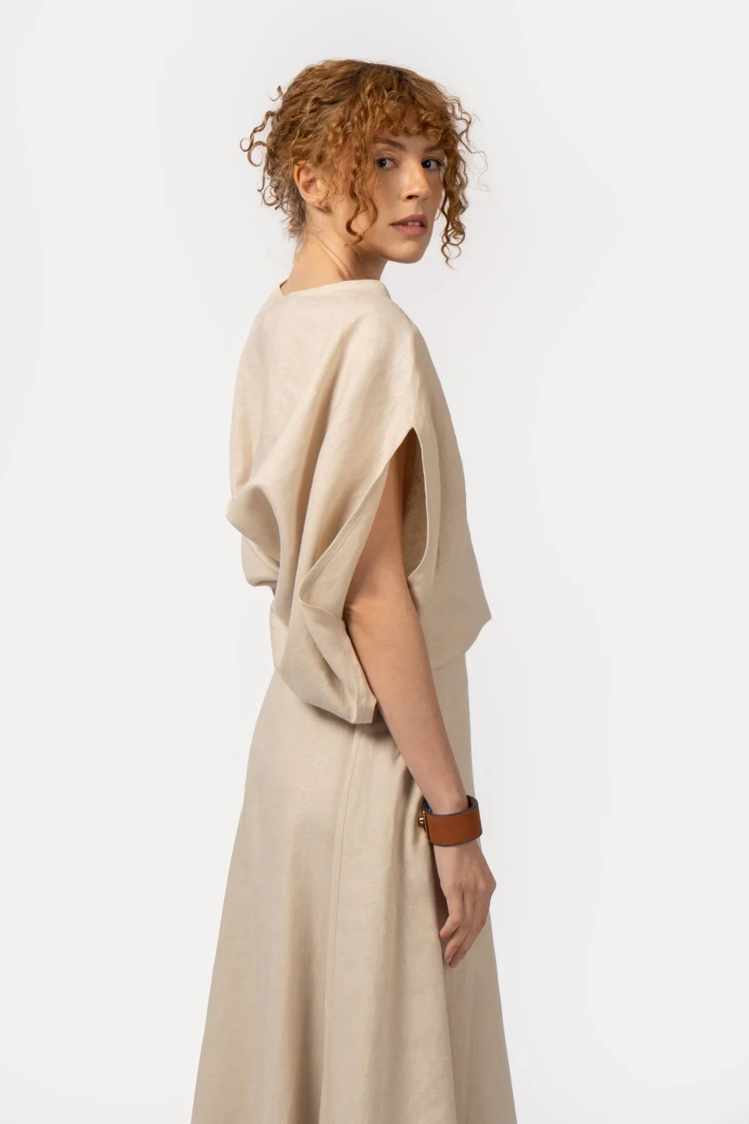 Umber Drape Linen Blouse - Image 8