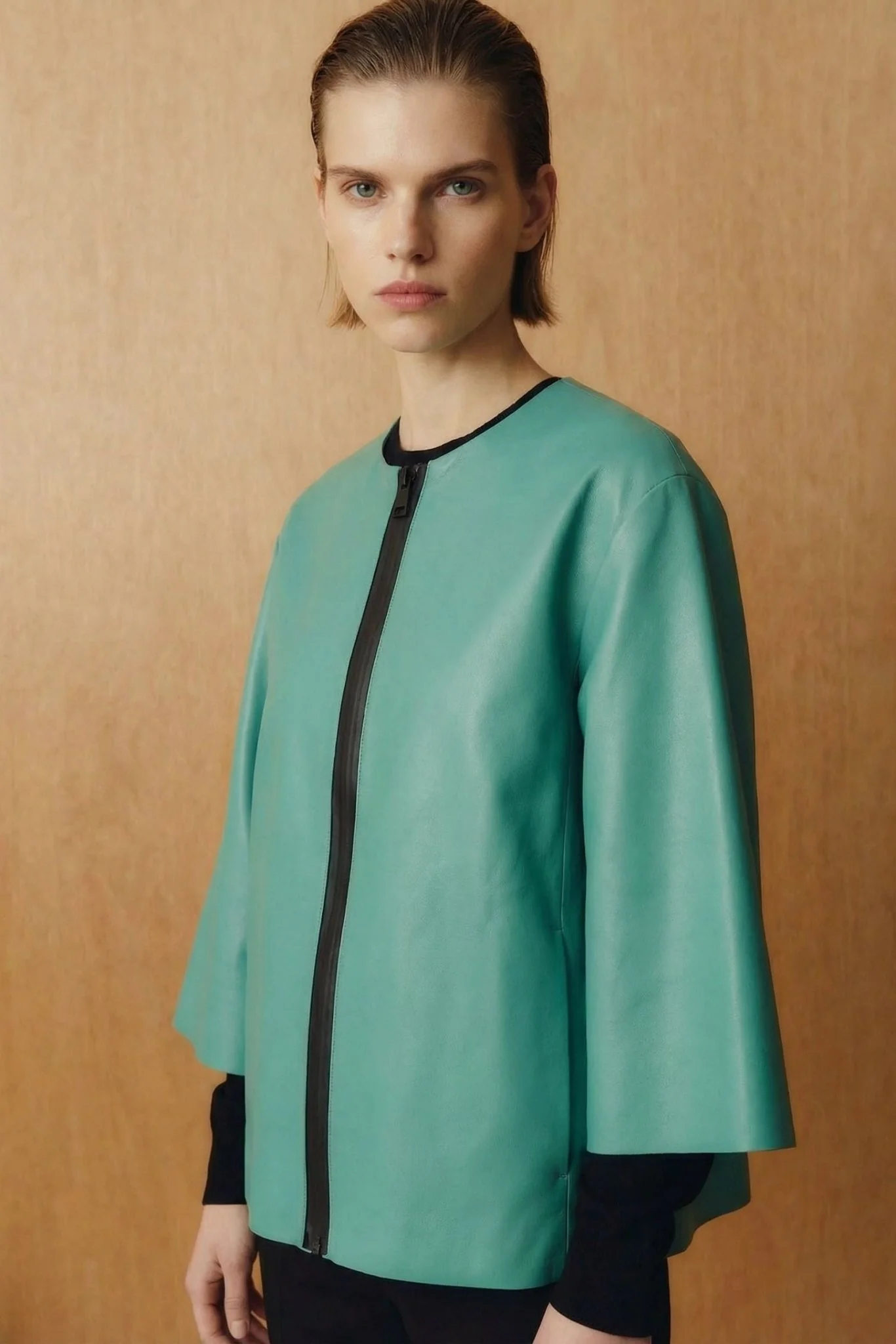 Water Green Leather Jacket - Image 2