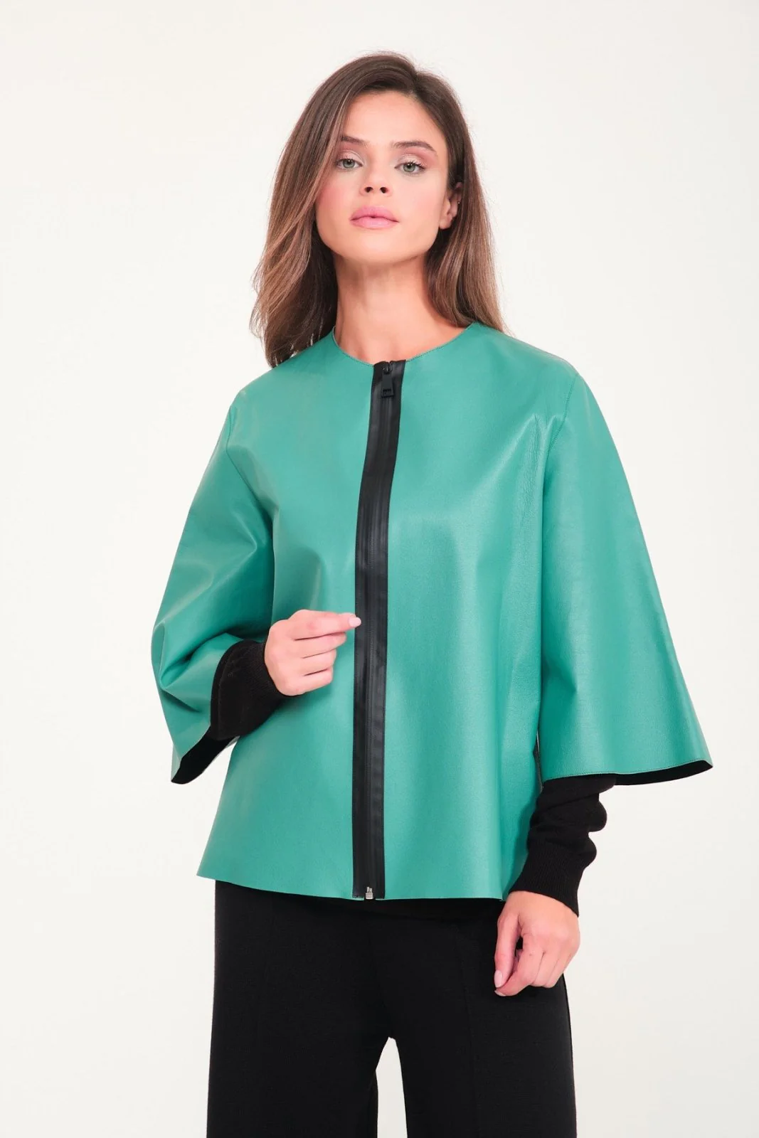 Water Green Leather Jacket - Image 3