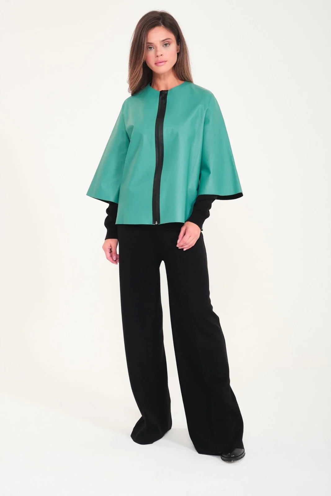 Water Green Leather Jacket - Image 4