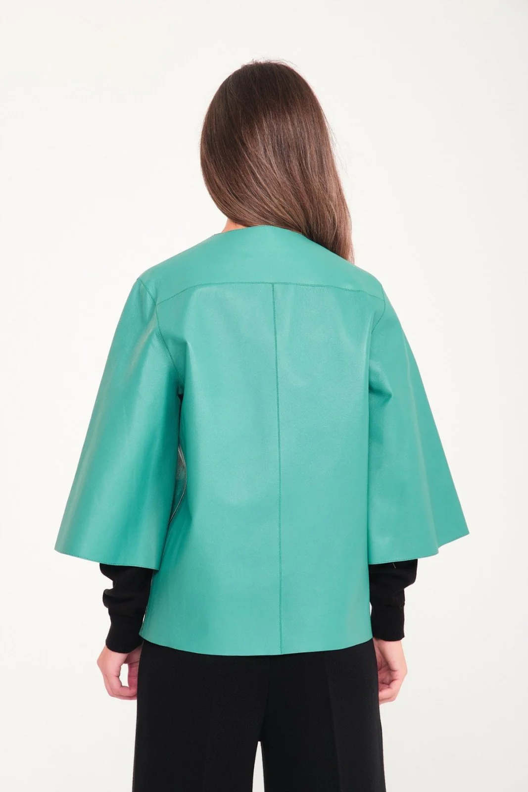 Water Green Leather Jacket - Image 6