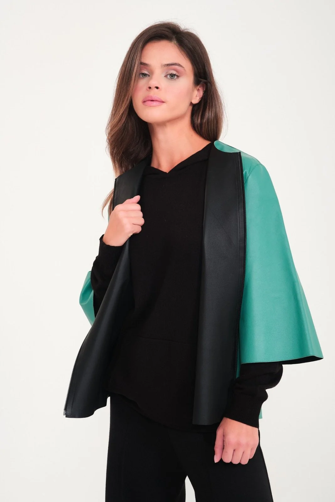 Water Green Leather Jacket - Image 7
