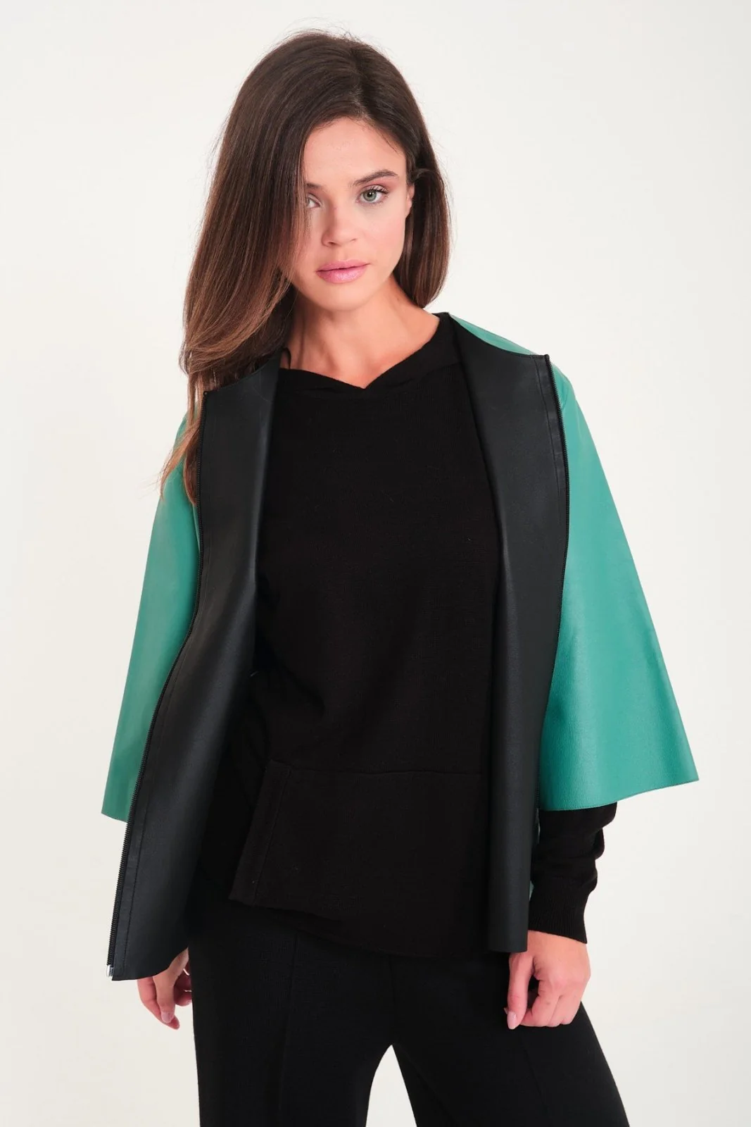 Water Green Leather Jacket - Image 8