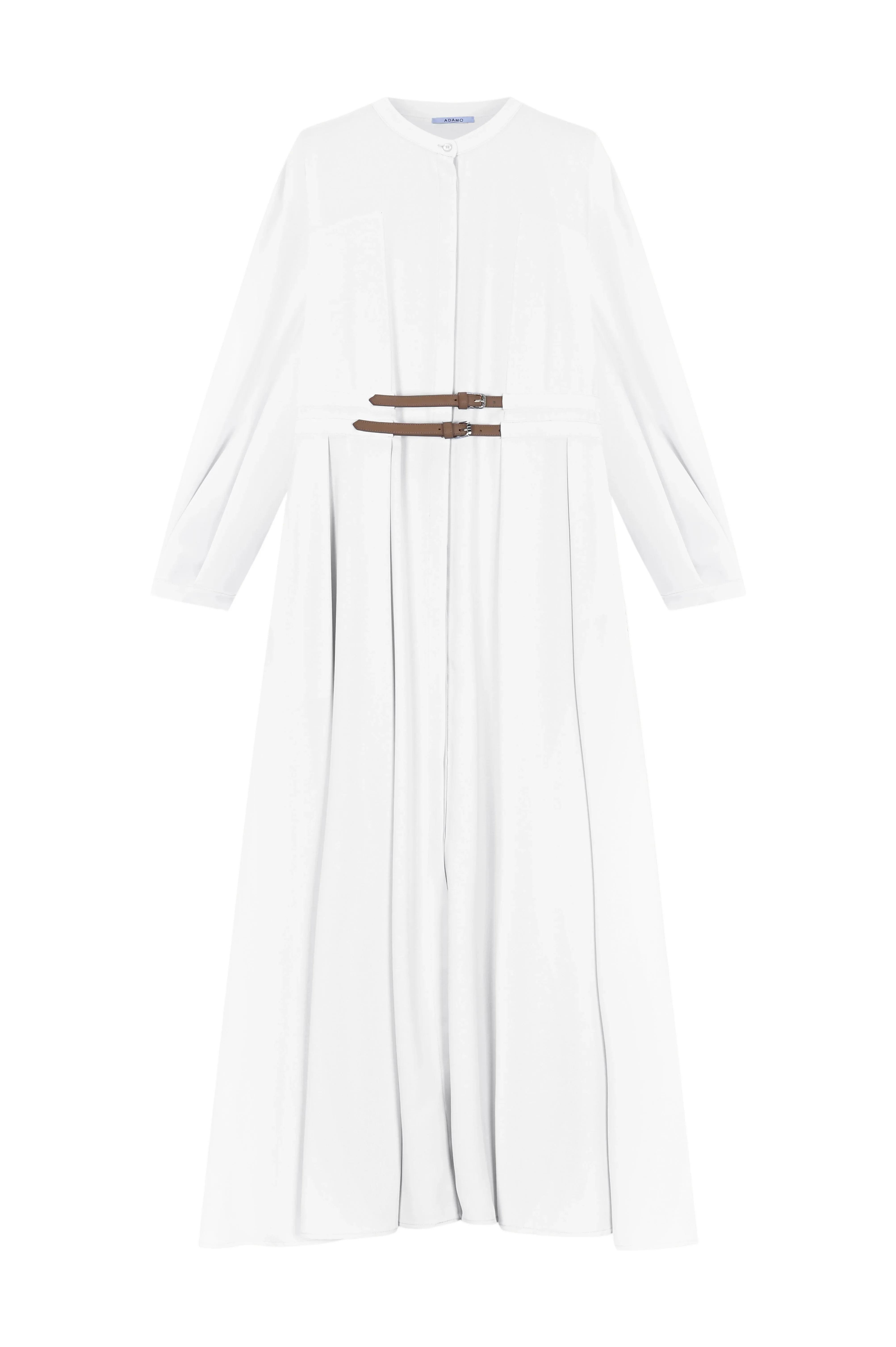 White Belted Long Dress