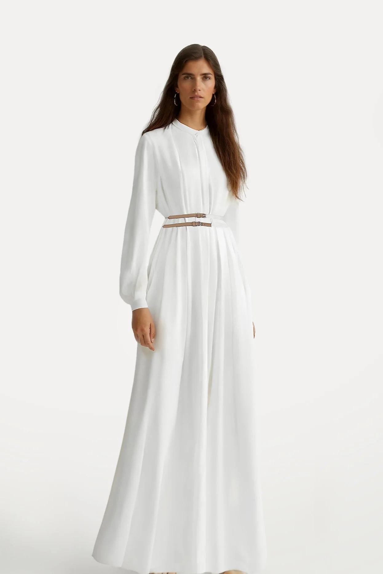 White Belted Long Dress - Image 2